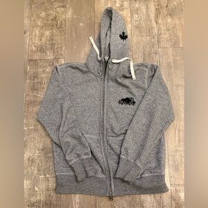 Roots Grey Knit Zip Jacket with Branded Metal Zipper